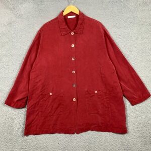 Bryn Walker Jacket Women's Large Red Button Front Oversized Tencel USA Lagenlook